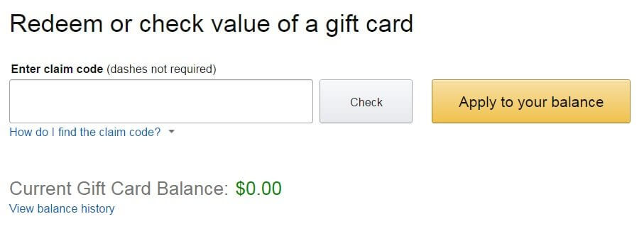 how to Redeem or check value of a gift card